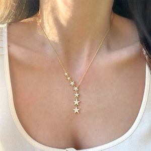 New 18k Gold Plated 925 Silver White Sapphire Stars Drop Necklace